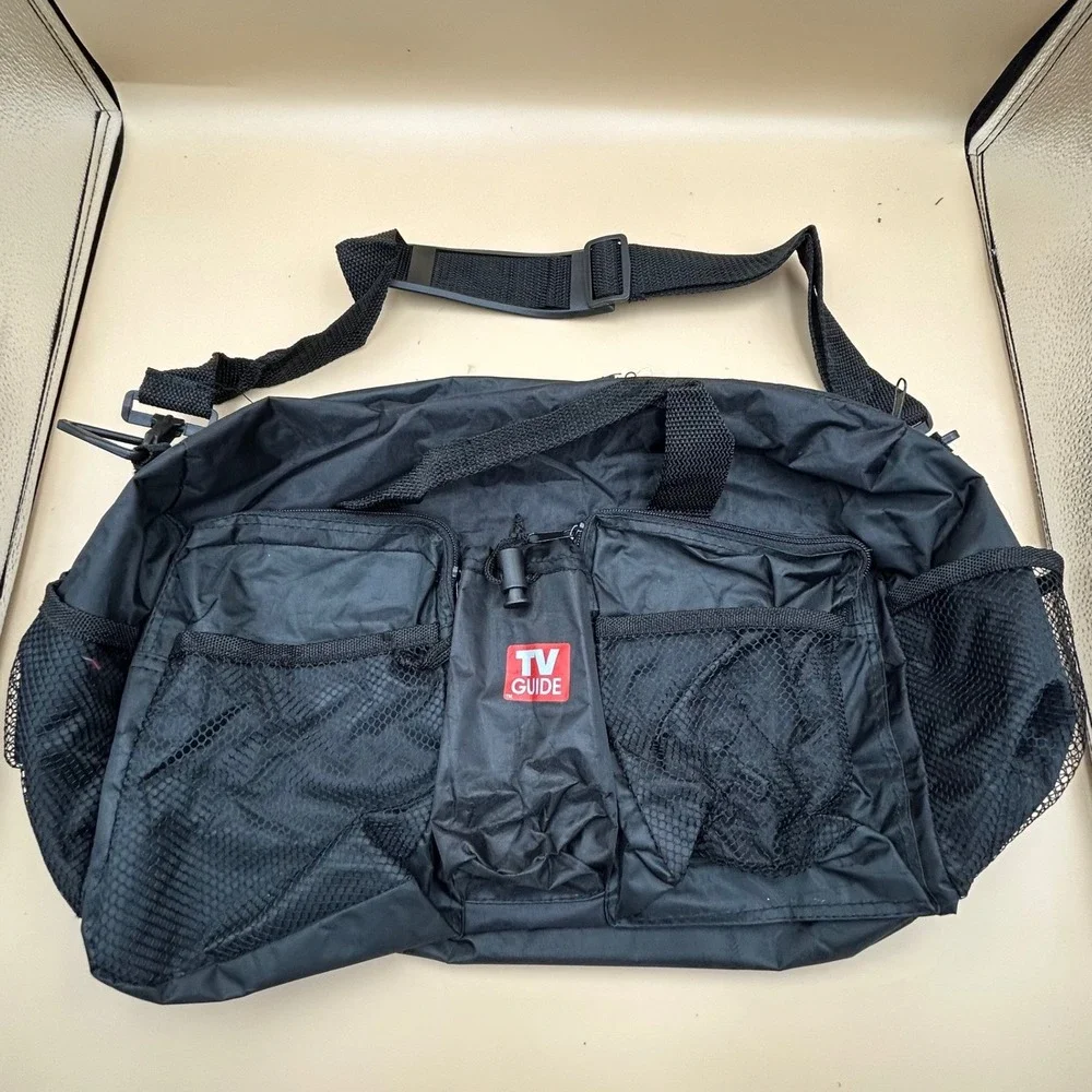 TV Guide Vintage Black Nylon Duffel Bag Travel Gym Carry On Media Promo